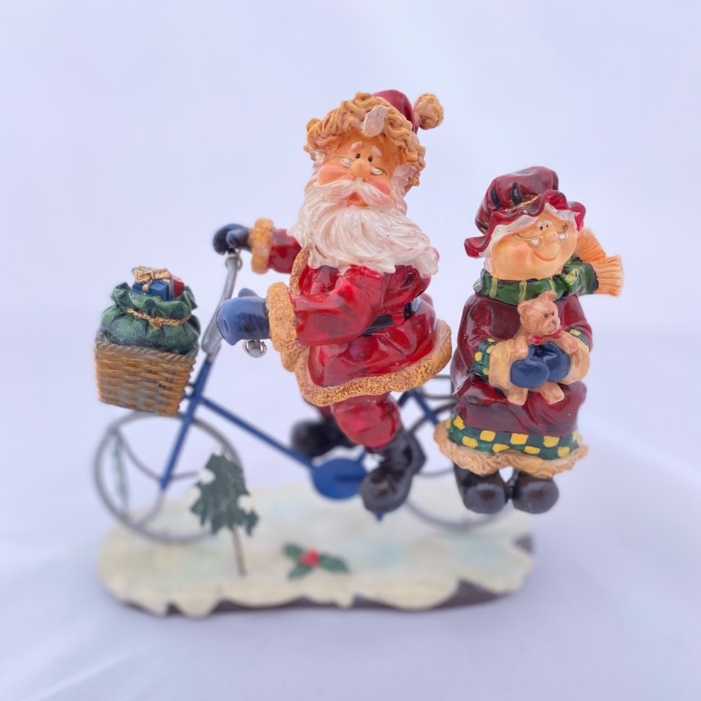 Santa & Mrs. Claus Riding a Metal Bicycle Christmas Figurine Holiday Decoration